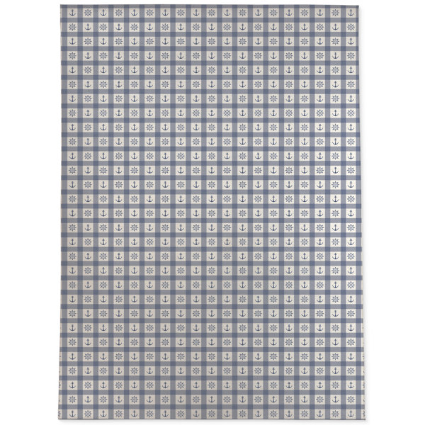 Breakwater Bay Thorton Gingham Blue/White Indoor / Outdoor Area Rug